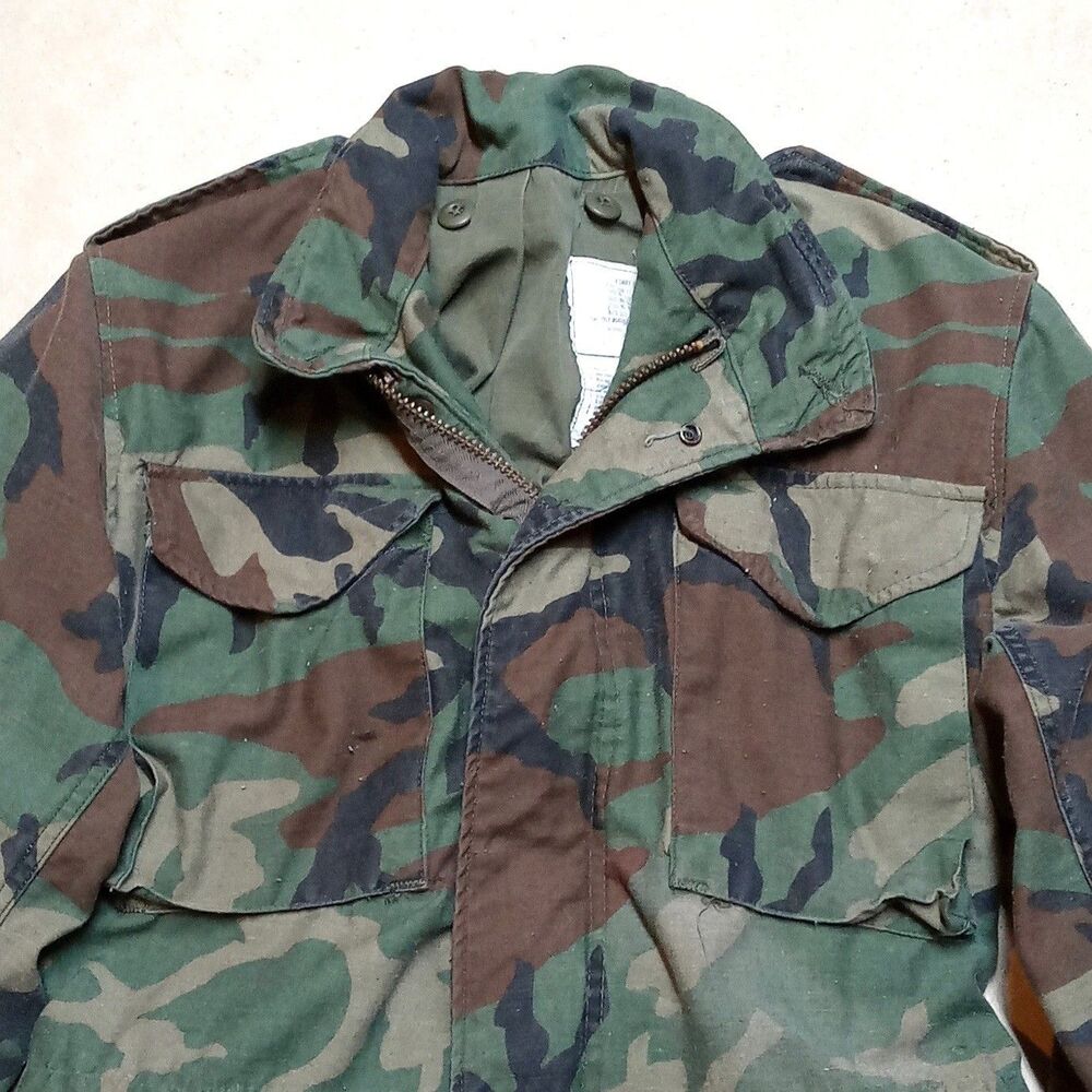 Vintage US Military M65 Field Jacket Woodland Camo Cold Weather Coat XS Long - Picture 2 of 13